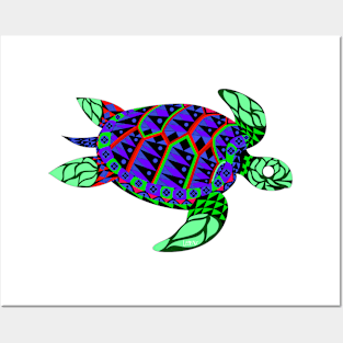caguama carey turtle of the summer ocean reef ecopop art Posters and Art